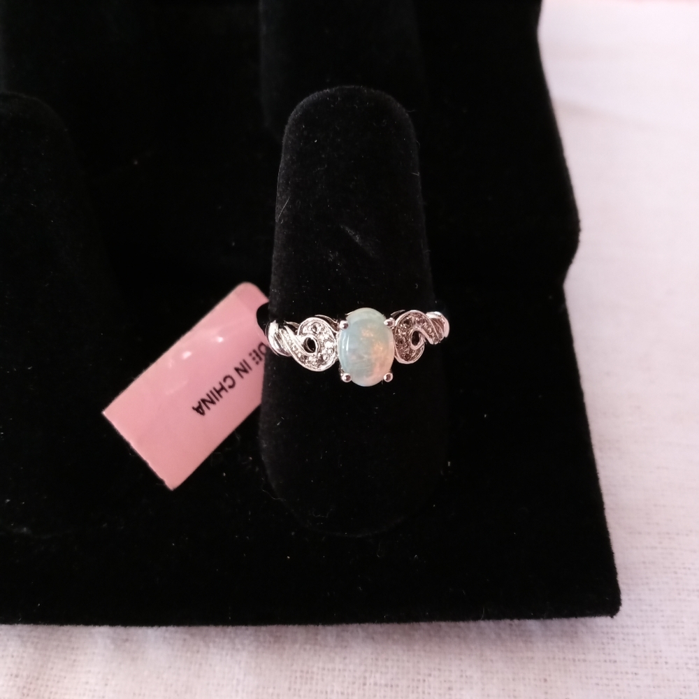 Opal & Diamond Accent Ring